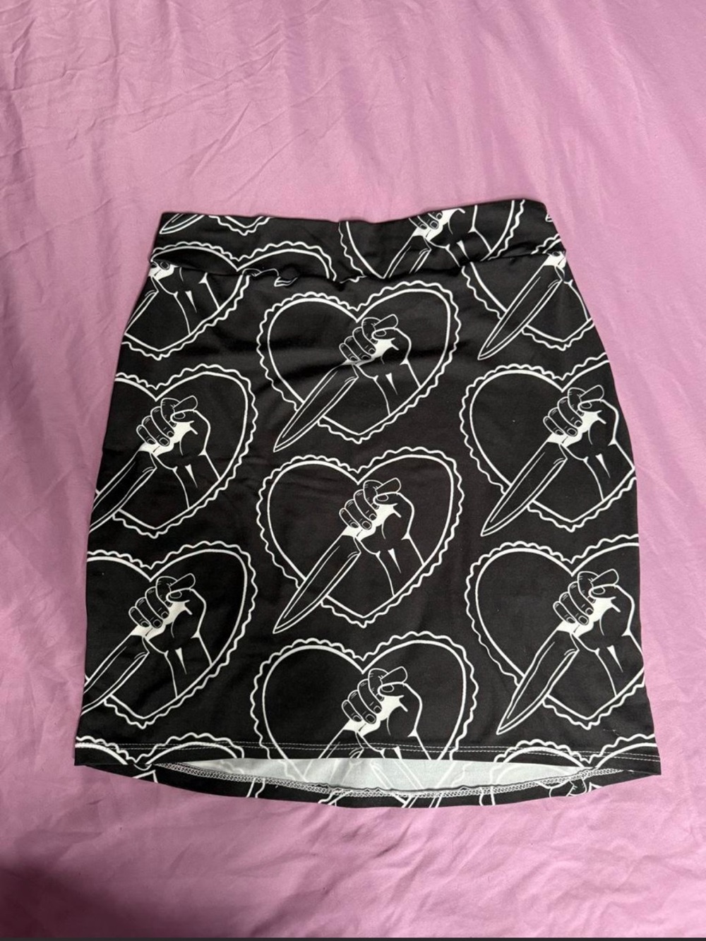 Black & White Heart Dagger Pencil Skirt
